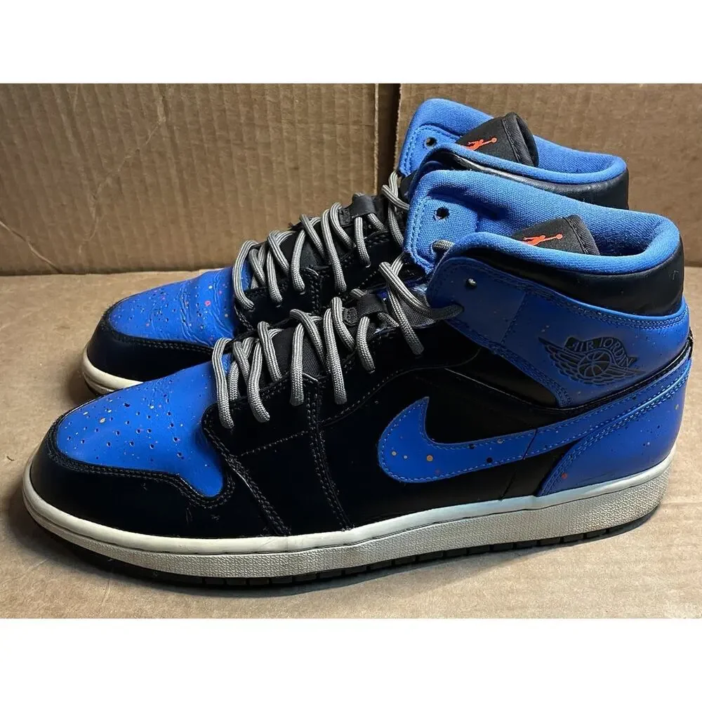 Nike Air Jordan Royal Blue and Black Splatter Mid Mens Size 9.5 Fast Shipping